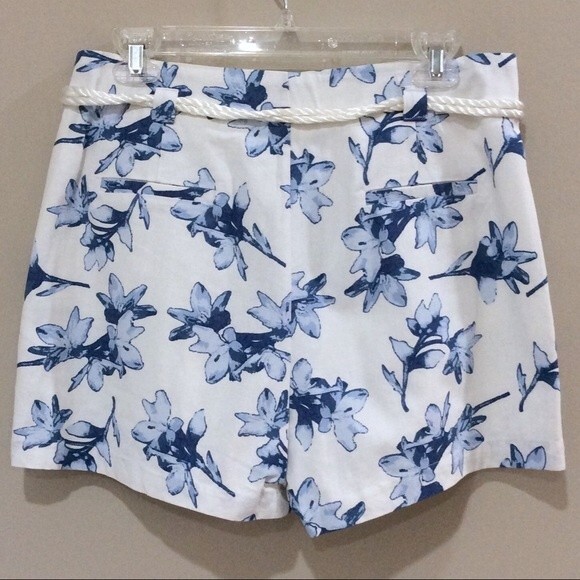 J.O.A. Floral Belted Linen Shorts Sz Lg New Flat Front High Rise Pockets - Picture 5 of 5